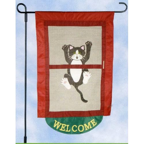 Cat on Window Screen Garden Flag Outdoor Flags