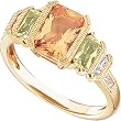 14K Yellow Gold Citrine, Peridot and Diamond Ring