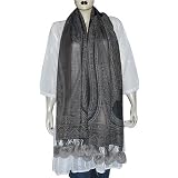 Rectangular Wool Scarf Winter Clothes Handcrafted India Clothes with Pom-Pom 28 x 72 inches