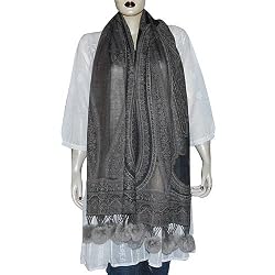 Rectangular Wool Scarf Winter Clothes Handcrafted India Clothes with Pom-Pom 28 x 72 inches