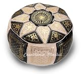 Moroccan Ottoman Leather Poof Black Star