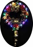 特注品！クリスマスリース ローズ マルチカラーストリングライト付 音と光で彩る ゴージャス LED メロディ クリスマスキャロル