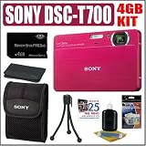 Sony Cybershot DSC-T700 10MP Digital Camera Red Plus 4GB Bundle