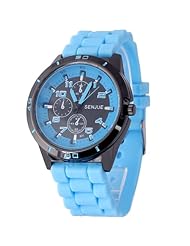 Sotijobs Unisex Men Women Silicon Band Black Frame Wrist Watch Blue