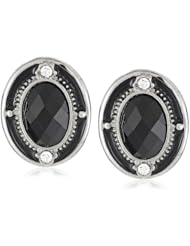 1928 Jewelry "Jet Essentials" Silver-Tone Jet and Crystal Oval Button Stud Earrings