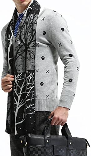 YiKaiSu New Silk Brushed Scarf Warm Business Cashmere Wrap Men Black &amp; White