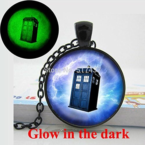 Pretty Lee Glow In The Dark Necklace Tardis In Space Doctor Who Necklace Inspired Pendant Necklace Glass Art Print Glowing Jewelry