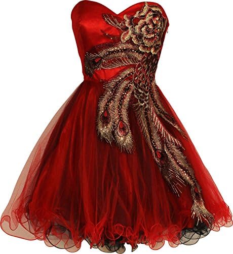 I Dream Dresses Women's Metallic Peacock Embroidered Holiday Party Homecoming Prom Dress US20 Red