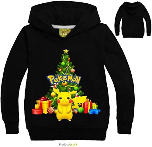Unisex Children Christams Pokemon Long Sleeves T Shirt Hoodie (5T, black)