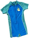 Playshoes Jungen Badehose, gestreift UV-Schutz nach Standard 801 und Oeko-Tex Standard 100 Bade-Einteiler Surfer in blau mit grünen Streifen 461051