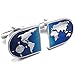 KONOV 2pcs Rhodium Plated Men's World Map Shirts Cufflinks, Wedding, Blue Silver, 1 Pair
