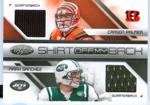 2010 Certified Authentic Carson Palmer & Mark Sanchez Dual Game Worn Jersey Card