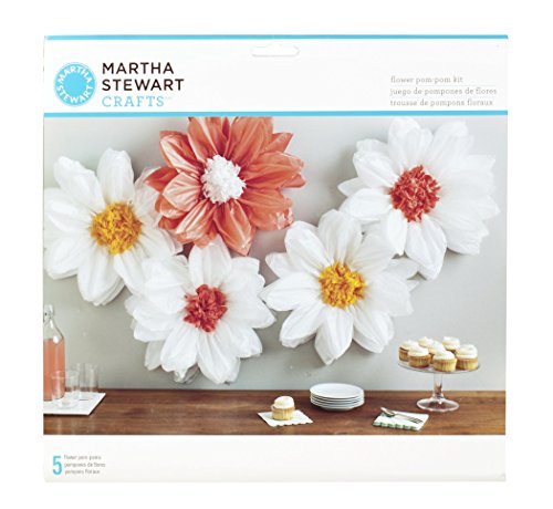 Martha Stewart Crafts 44-10219 Tissue Pom-Pom Kit, Peach and Pearl  Daisies, White