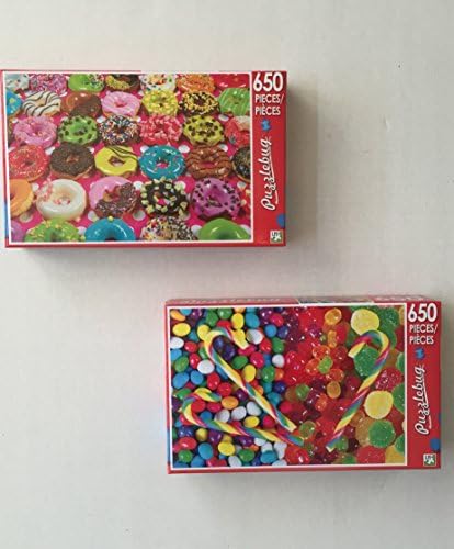Puzzle Variety Bundle of 2 : Colorful Doughnuts 650 Piece And Colorful Candy Cane Delight 650 Piece Each By Puzzlebug LPF