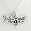 Celtic Dragonfly Pendant in Sterling Silver with Purple Czech Glass Bead on a 16" Box Chain, #8527