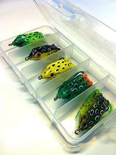 UniqueVC 5pcs Topwater Frog Lures For Fishing With Free Tackle Box - Best Frog Lure For Freshwater Saltwater,Trout Bass Salmon