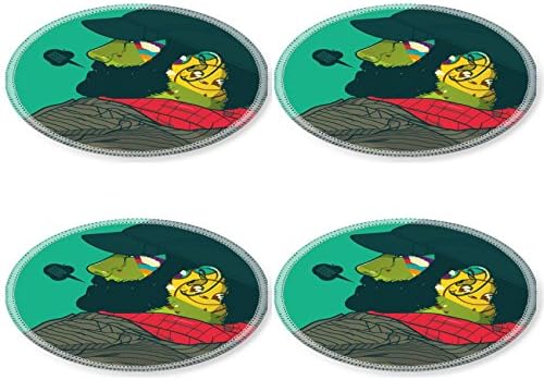 Creative Art Man Smake Abstract Design Punktail's Collections Round Coasters 4 Piece Set Fabric Rubber 5 Inches