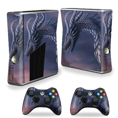 Protective Vinyl Skin Decal Cover for Microsoft Xbox 360 S Slim + 2 Controller Skins Sticker Skins Dragon Fantasy