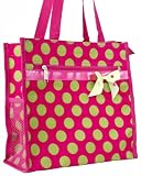 Pink and Green Polka Dot Bow Tote Bag Purse Handbag