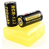 CR123 PROTECTED 2x Rechargeable 3.7V Li-ion Lithium Battery (Two Pre-charged Batteries in Protective Case)