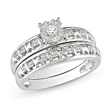 Sterling Silver 0.07 CT TDW Diamond Bridal Set Ring (G-H, I2-I3)