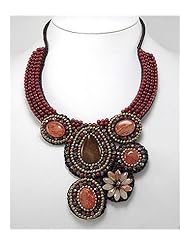 Flower Cotton Waxed Thread Agate Necklace In Brass