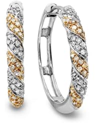 1.10 Carat (ctw) 14k Two Tone Gold Round Diamond Hoop Earrings