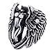 KONOV Biker Vintage Stainless Steel Angel Wing Mens Womens Ring, Black Silver