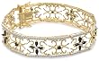 Yellow Gold Plated Sterling Silver Sapphire and Diamond Accent Flower Bracelet, 7.5"
