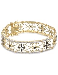 Yellow Gold Plated Sterling Silver Sapphire and Diamond Accent Flower Bracelet, 7.5"