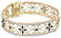 Hot Sale Yellow Gold Plated Sterling Silver Sapphire and Diamond Accent Flower Bracelet, 7.5"