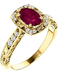 18K Yellow Gold 7.00x5.00mm Oval Cut Rhodolite Garnet and Diamond Ring -- LIFETIME WARRANTY