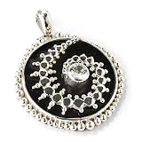 Sterling Silver Black Mother-of-Pearl & Aquamarine Circle Pattern Pendant