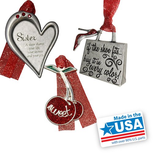 Gloria Duchin Sister Christmas Ornament 3pc Set imitation rhodium construction