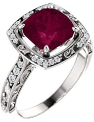 18K White Gold 8.00x8.00mm Antique Cushion Cut Rhodolite Garnet and Diamond Ring -- LIFETIME WARRANTY