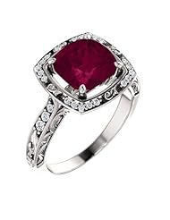 Platinum 8.00x8.00mm Antique Cushion Cut Rhodolite Garnet and Diamond Ring -- LIFETIME WARRANTY