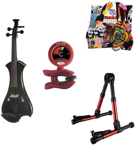 Meisel Electric Violin Pack Black w/Red Stand, Tuner & Skull Rosin