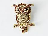 Smoked Topaz Crystal Rhinestones Perched Branch Standing Hoot Owl Pin Brooch