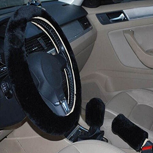 Pesp® Non-slip Car Decoration Steering Wheel Handbrake Gear Shift Cover Plush New (Black)