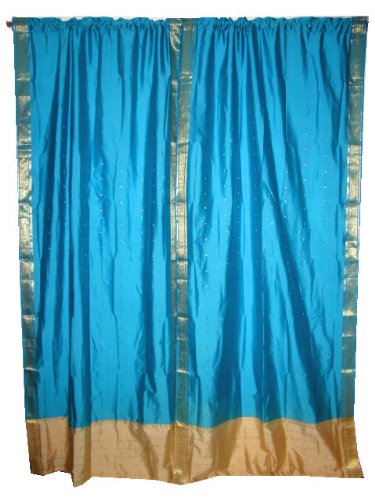 2 Dodger Blue Artsilk Sari Curtains Drapes Panels Window Dressing 95x44 Inch