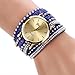 Sannysis Women Crystal Rivet Bracelet Quartz Braided Winding Wrap Wrist Watch blue