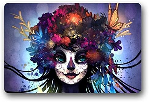 Outdoor Indoor Floor Mats Non-Slip Machine Washable Decor Bathroom Mats Sugar Skull Girl Print.