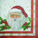 Serviettes - 33x33 cm - Père -Noël avec Ilex - paquet 10 pièces