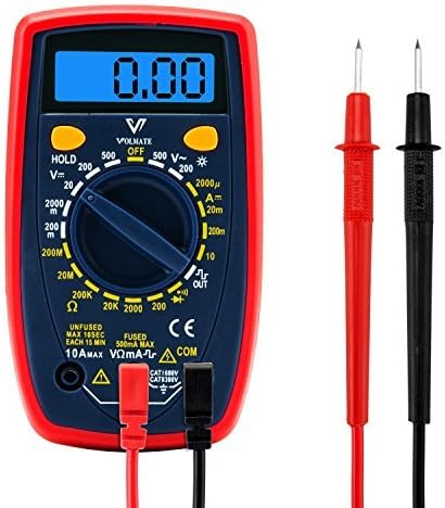 Volmate Mini Portable Digital Multimeter Voltmeter Ammeter Ohmmeter - AC/DC Voltage, DC Current, Resistance, Continuity, Diodes Meter Tester with Backlit LCD by Volmate