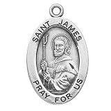 Sterling Silver Oval Medal Necklace Patron Saint St. James with 20 Chain in Gift Box