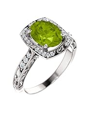 Platinum 9.00x7.00mm Oval Cut Peridot and Diamond Ring -- LIFETIME WARRANTY