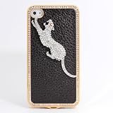 iPhone 4 4S / ラインストーン ピンクゴールド フレーム ケース ピューマ / ブラック