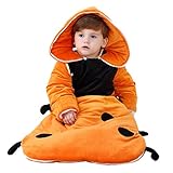 Happy Cherry ベビー服 新生児 スリーパー 袖外し可能 コットン 柔らか 快適 寝袋 男の子 女の子 可愛い 動物着ぐるみ ベビーシュラフ クリスマス ギフト オレンジ 90