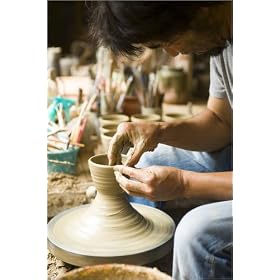 photo poster Potter making pottery bowls on a potter's wheel at Kageyama Pottery. in size: 20 x 3...