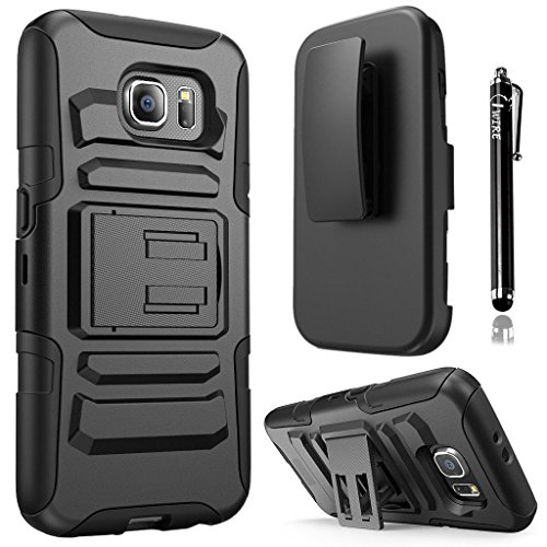 Samsung Galaxy S7 Edge case, iWIREÂ® Black Rugged Double Layer Armor Kickstand Cover Case With Holster for Samsung Galaxy S7 Edge G935 (All Carriers 2015) + iWIREÂ® Touch Screen Pen